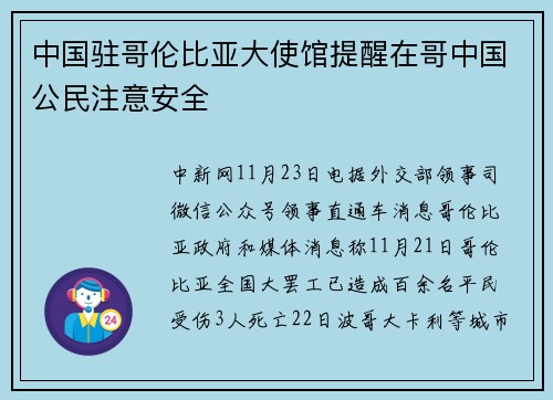 中国驻哥伦比亚大使馆提醒在哥中国公民注意安全