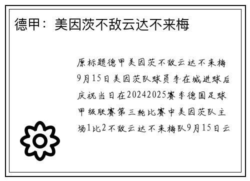 德甲:美因茨不敌云达不来梅
